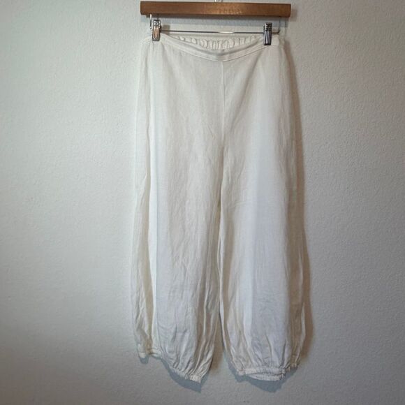 Bryn Walker White Linen Campa Balloon Leg Cropped Pants Lagenlook Women's Medium - Picture 2 of 6